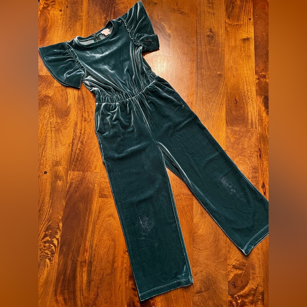 EUC, Like New Crewcuts Velvet/ Velour Jumpsuit in Sapphire Green